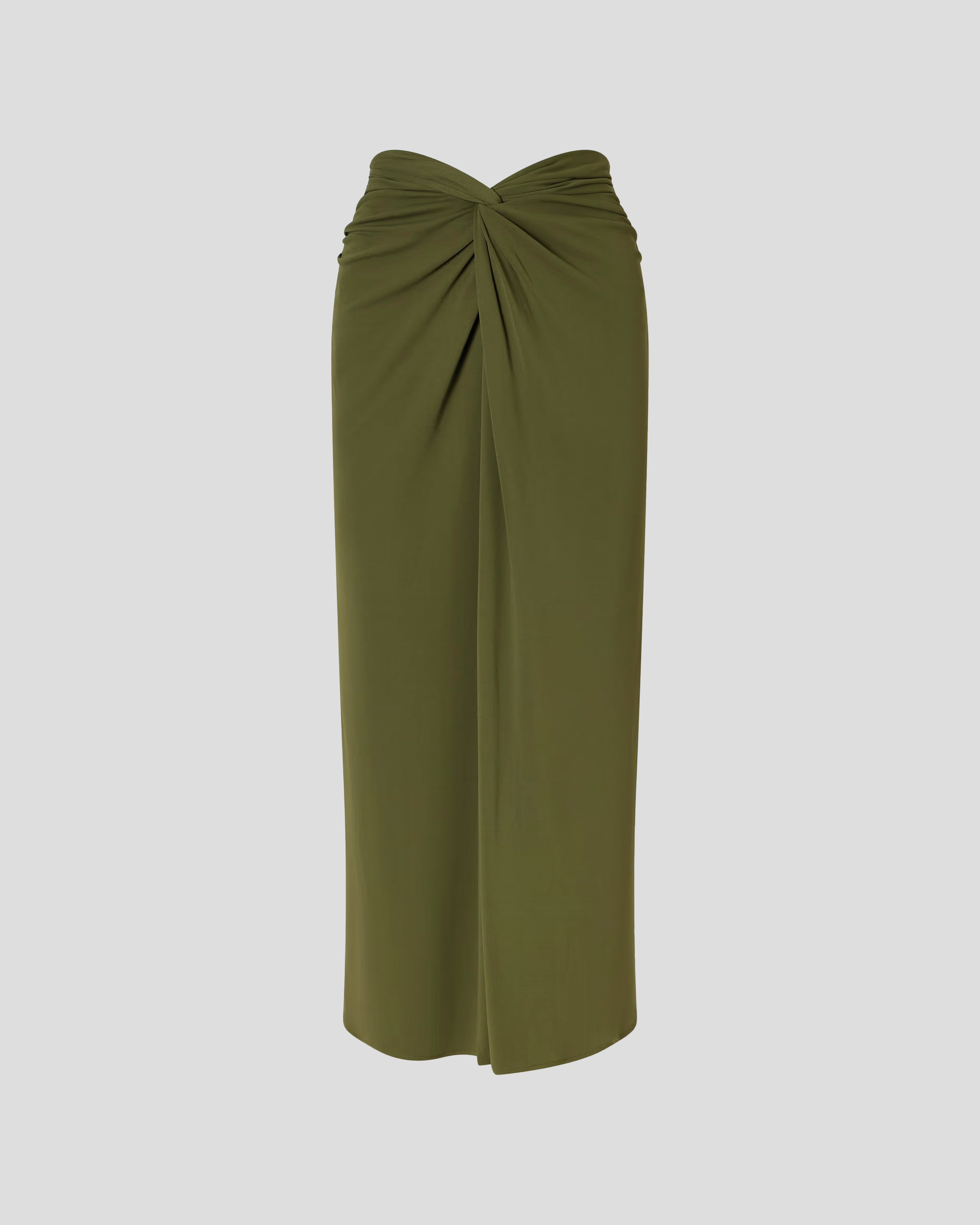 Rebecca skirt with sculptural twist knot and centre split
