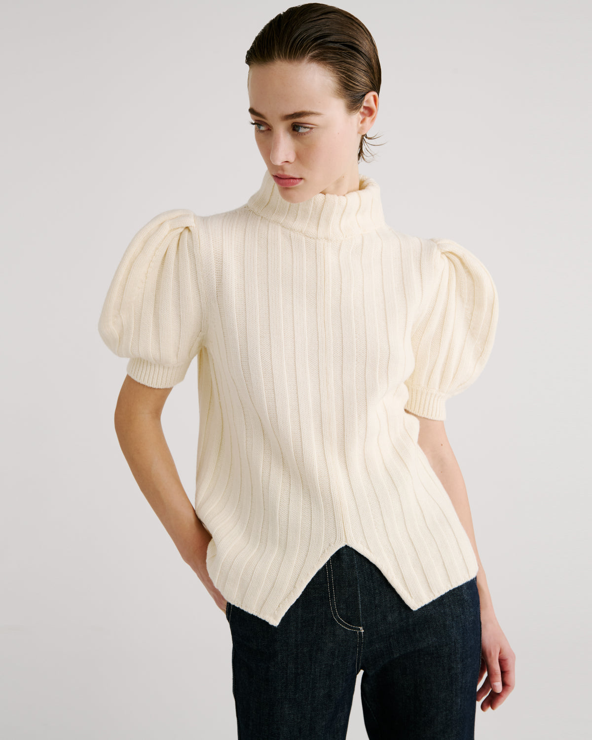 Riley Knit Sweater in ivory Zegna Cashwool® Merino Wool