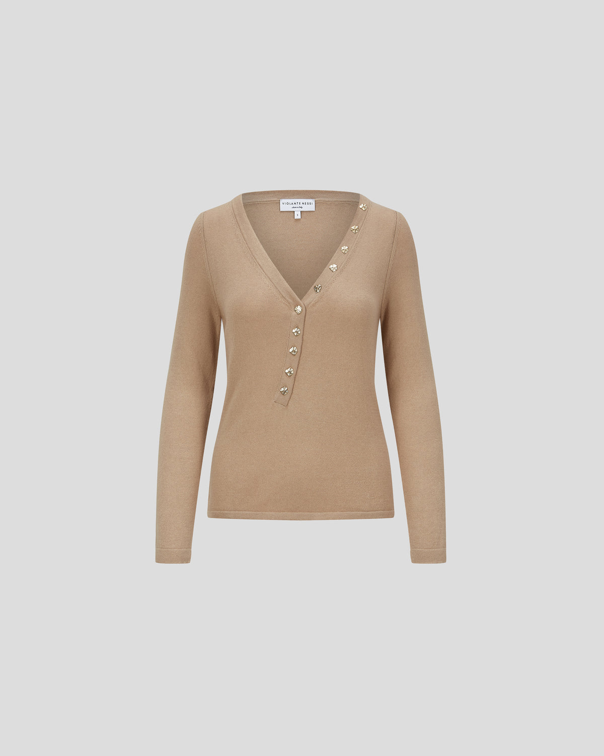 Rotella top with a sculptural V-neck and cashmere blend