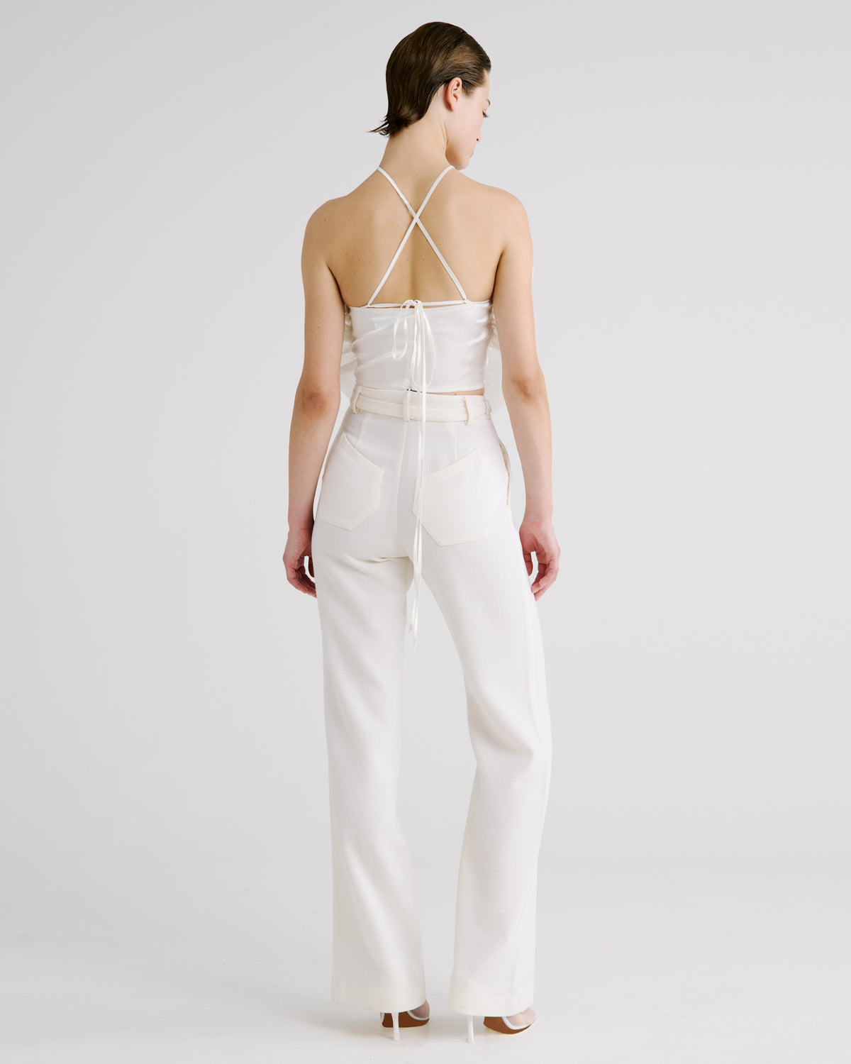 Royal Top in ivory Silk Satin and Silk Organza