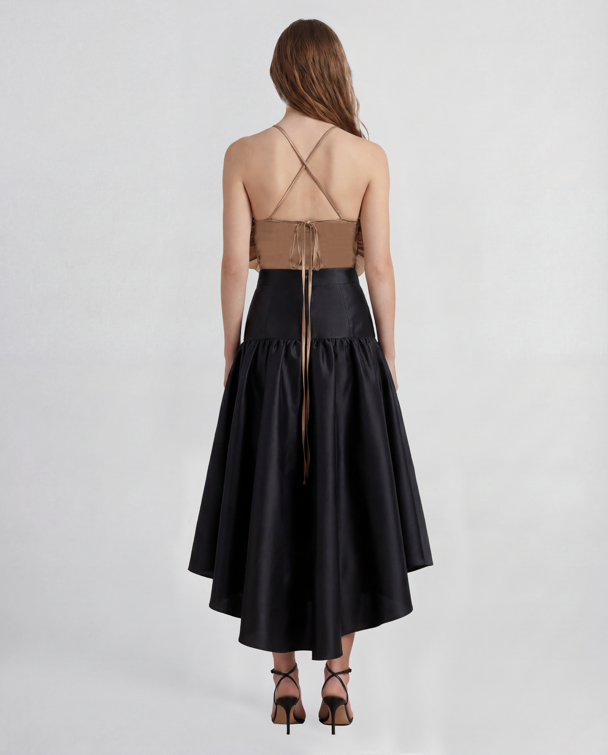 Royal Top in beige Silk Satin and Silk Organza