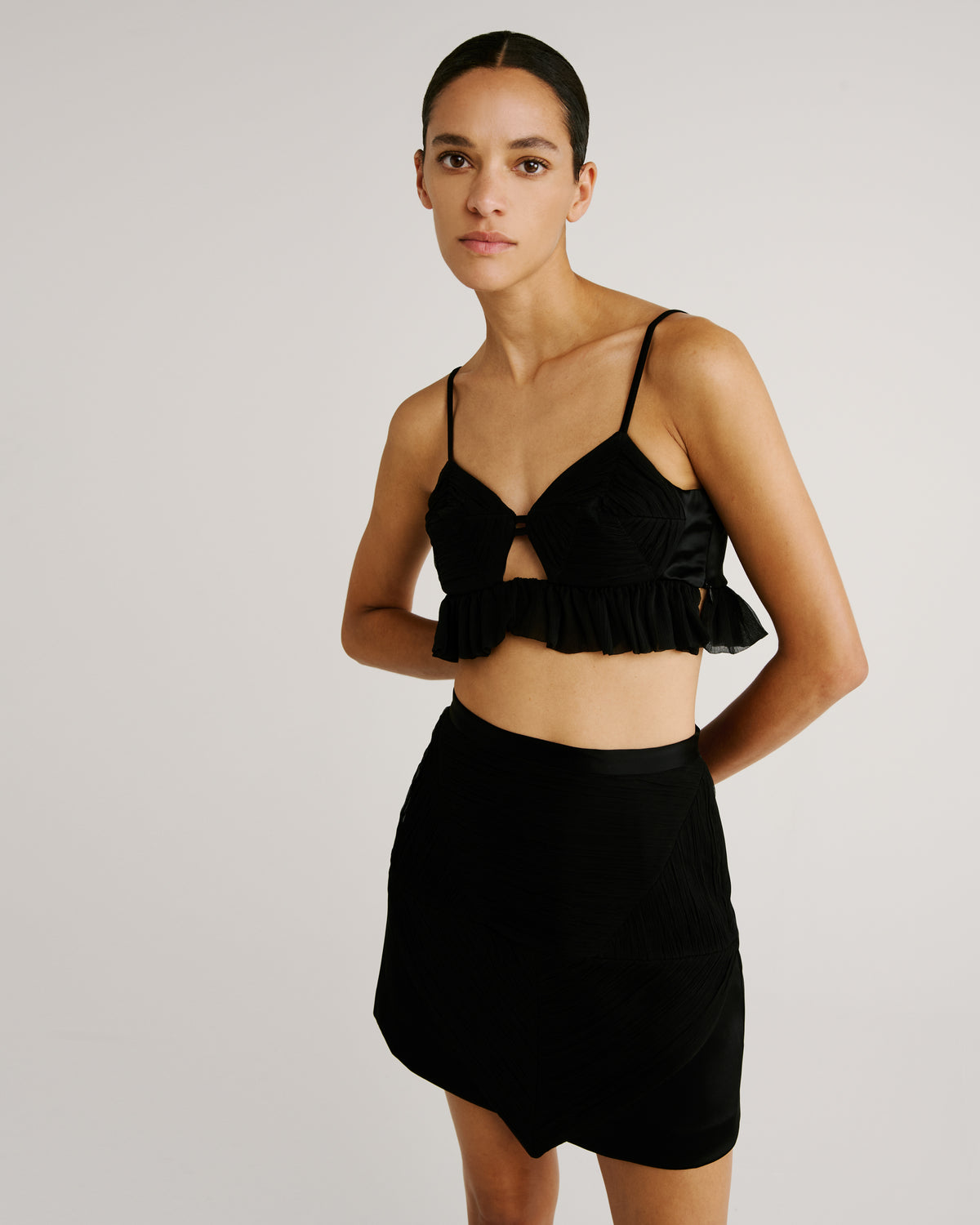 Sam Skirt in black Silk Creponne and Cady Satin
