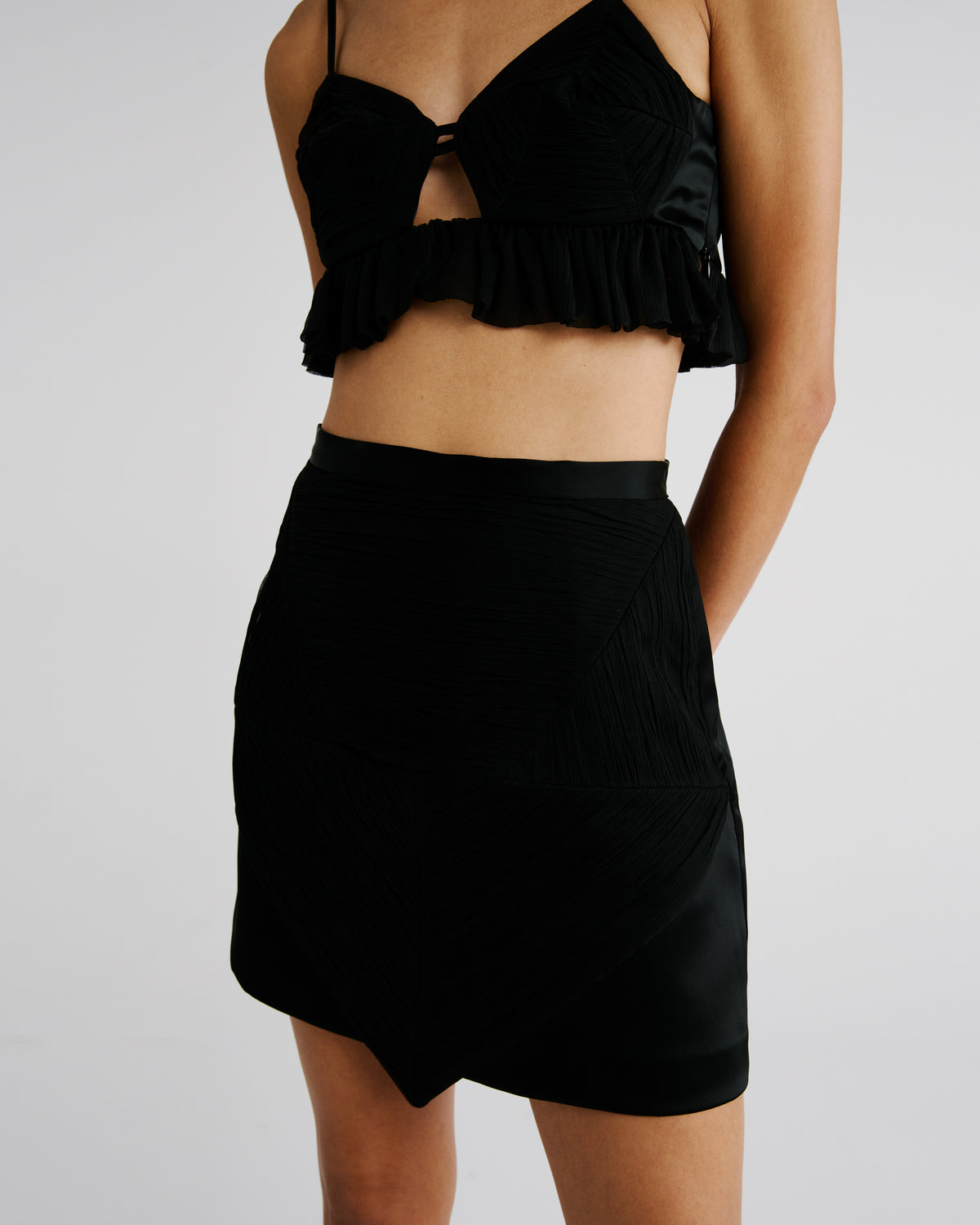 Sam Skirt in black Silk Creponne and Cady Satin