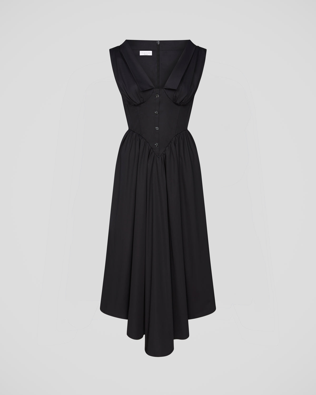 Santos Long Dress in satin cotton with a shaped corset