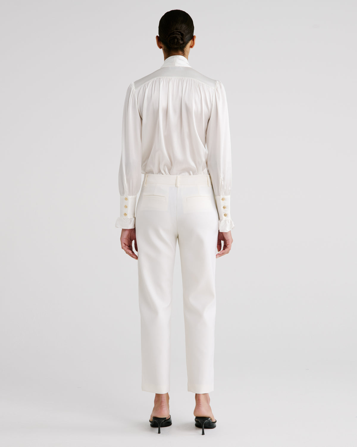 Scheggi Trousers in ivory Silk Satin and Wool Crepe
