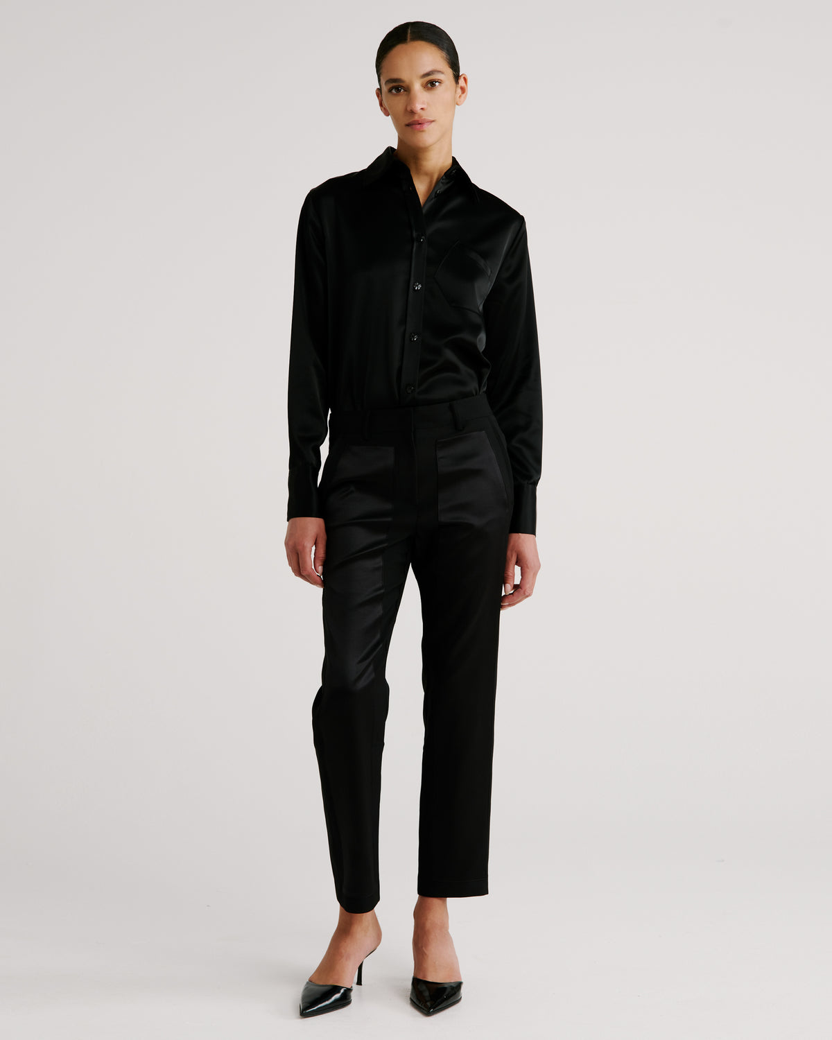 Violi Blouse in black Cady Satin