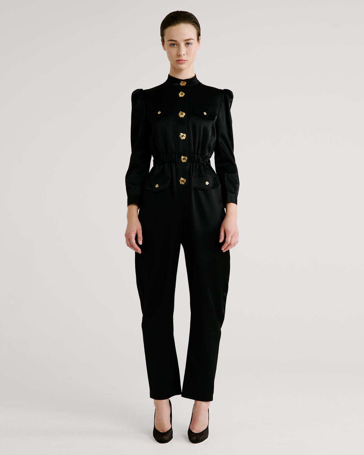 Seurat Jumpsuit in black Cady Satin