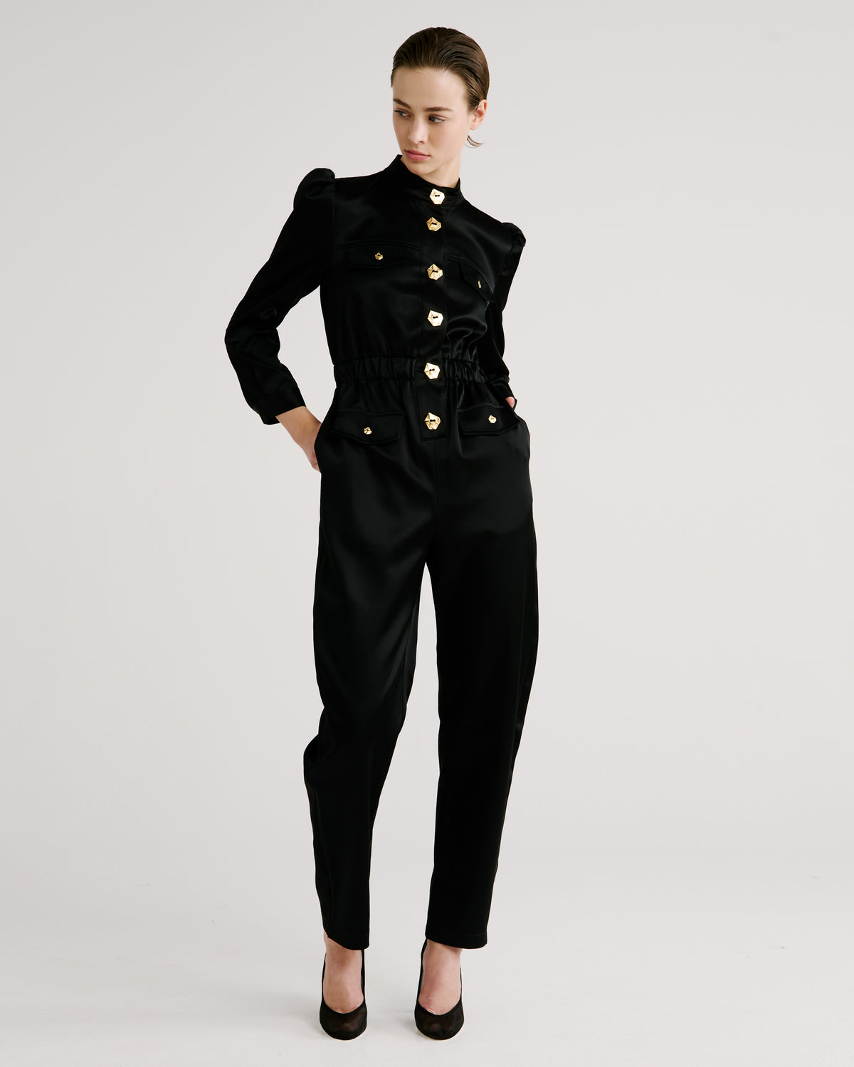 Seurat Jumpsuit in black Cady Satin