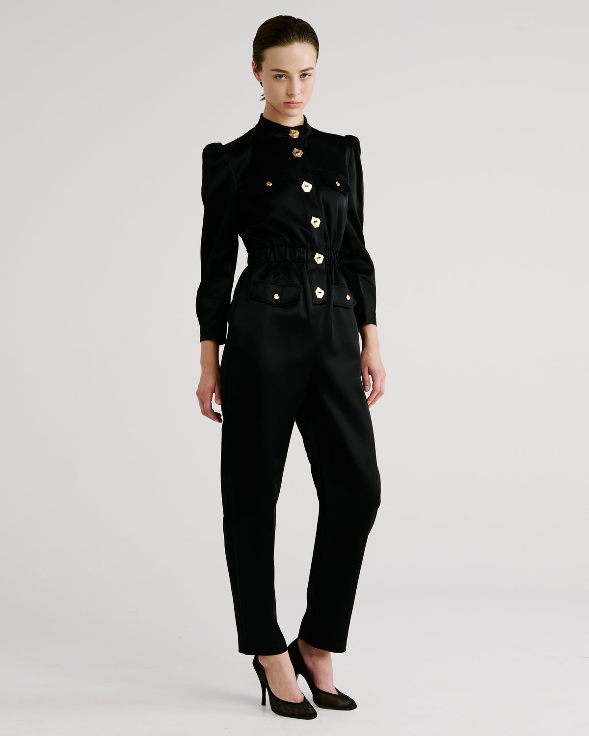 Seurat Jumpsuit in black Cady Satin