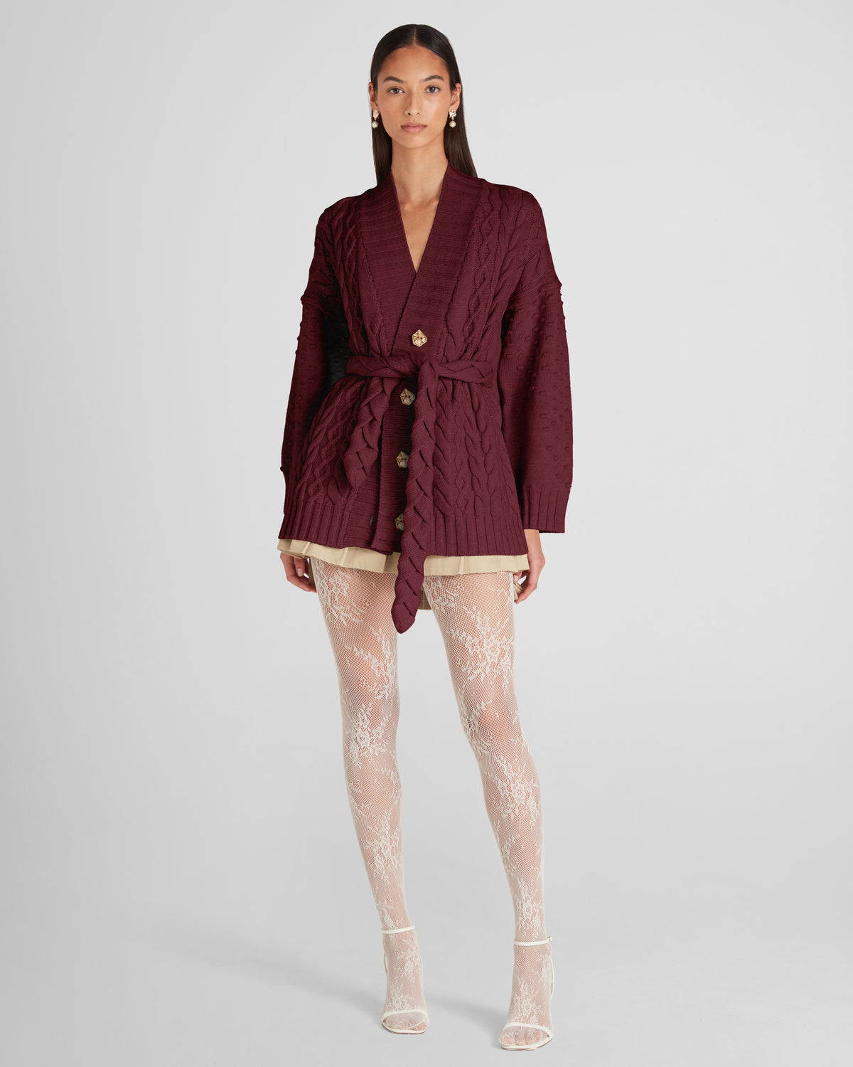 Tracey cardigan in Zegna merino wool with a sculptural belt