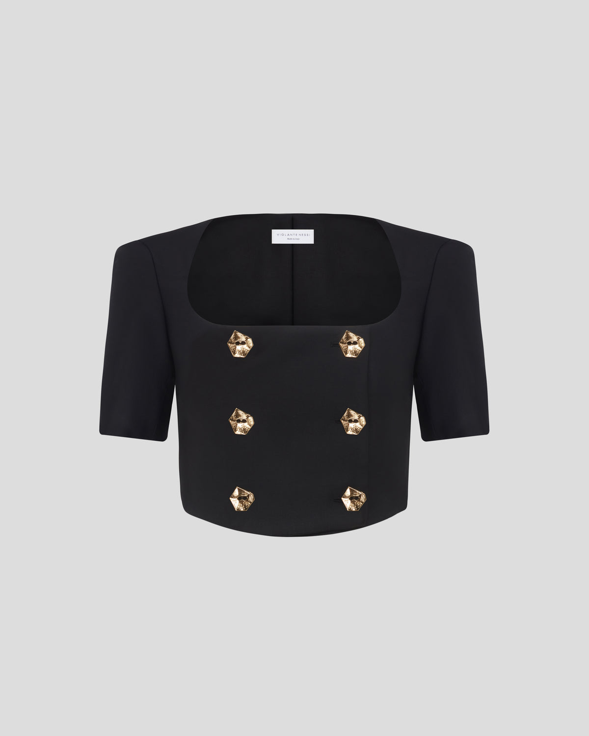 Vittoria Cropped Top in crepe wool with structured sleeves