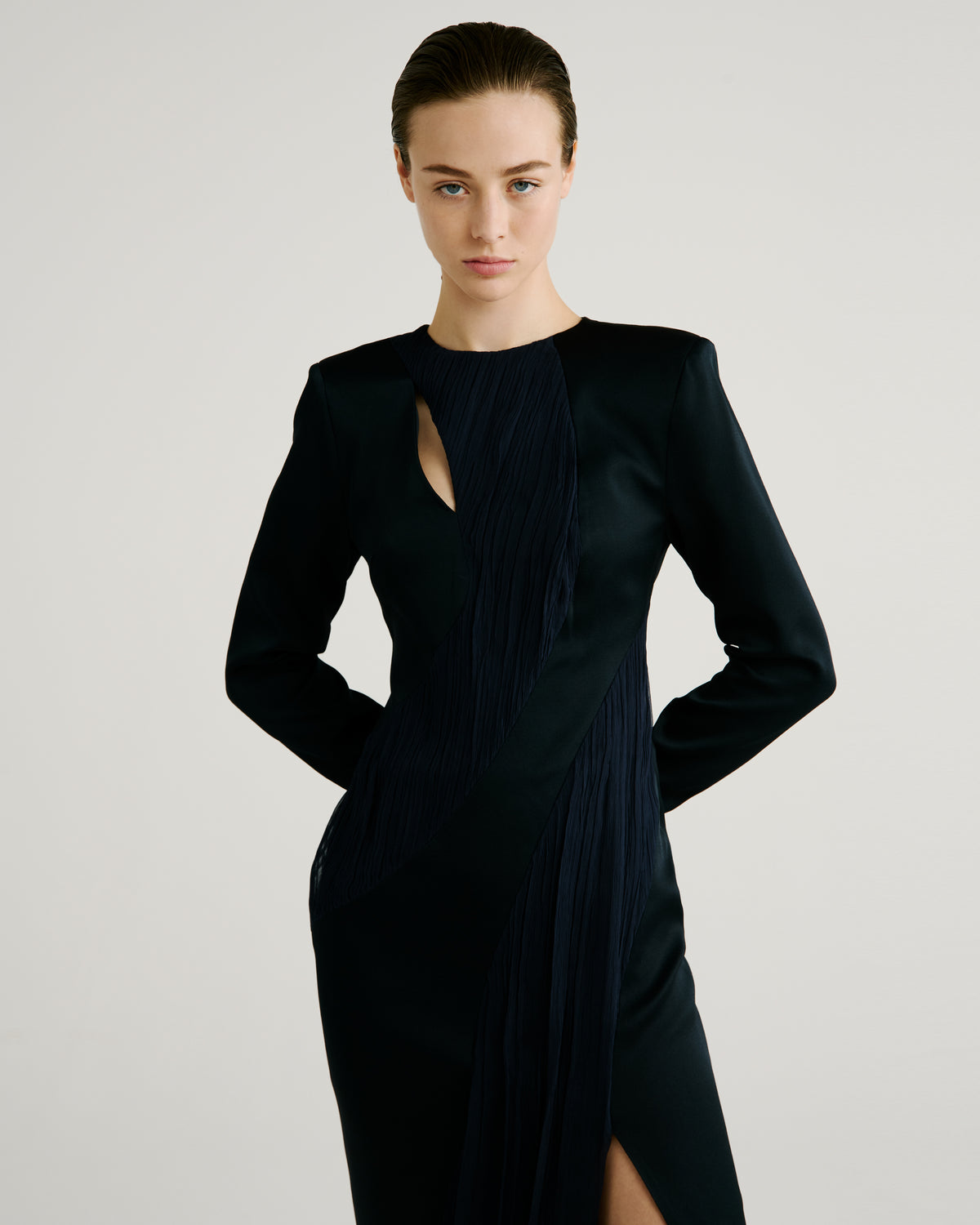 Fontana Dress in blue Satin Sable Cady and Silk