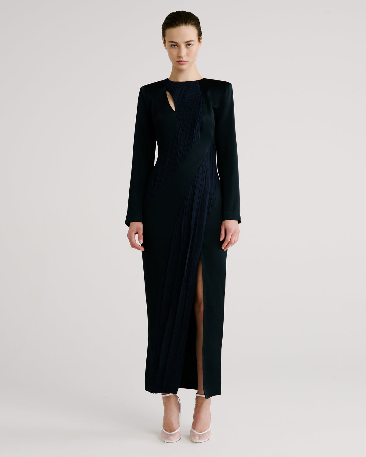 Fontana Dress in blue Satin Sable Cady and Silk