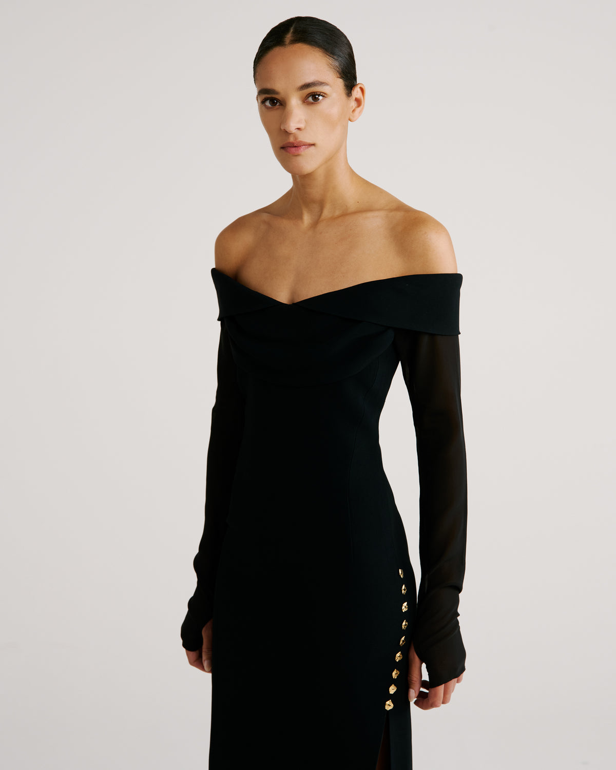 Halsey Dress in black Cady Frisottino and Silk Georgette