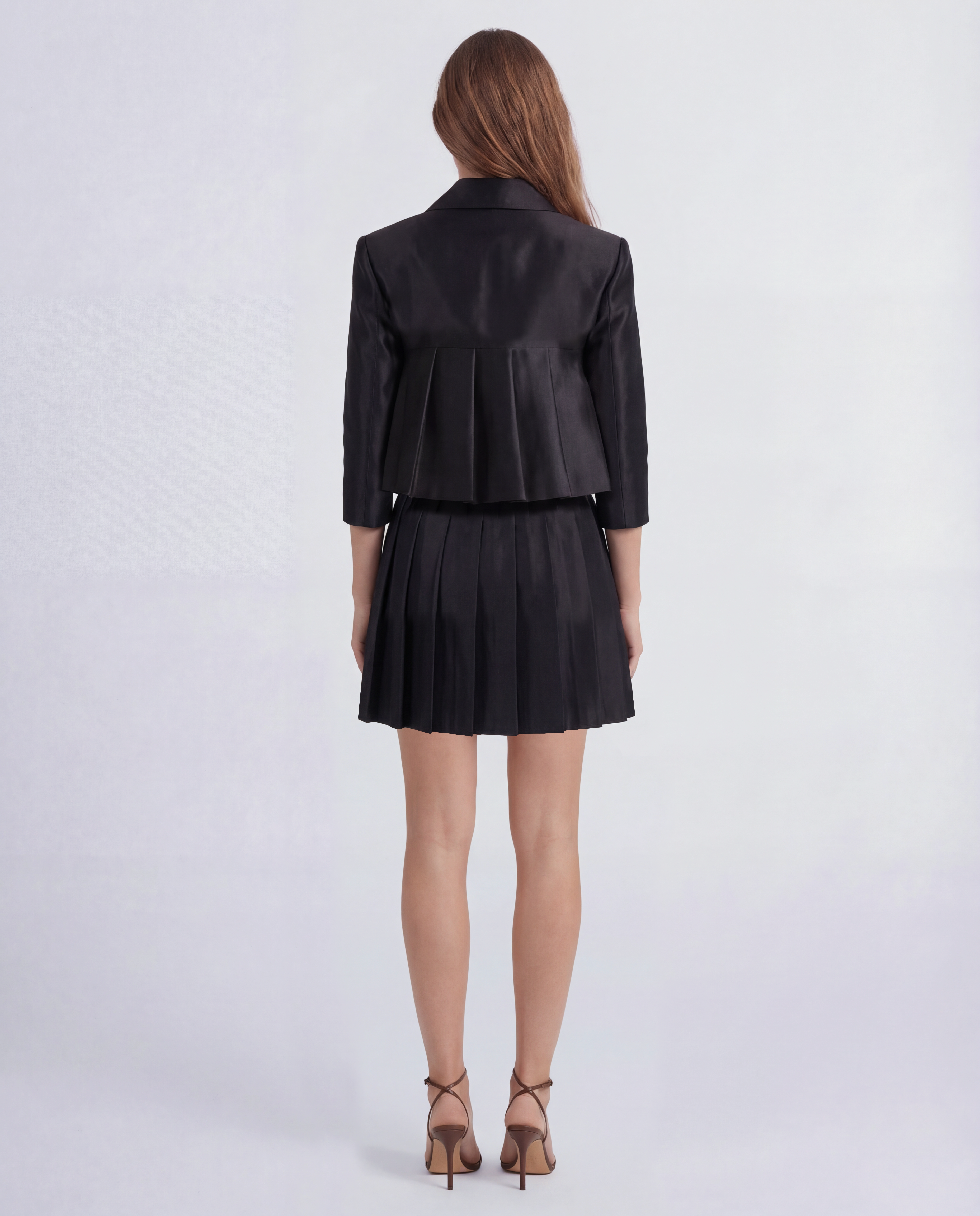 Hovel Skort Sculptural Pleated Silk Mikado Overlay