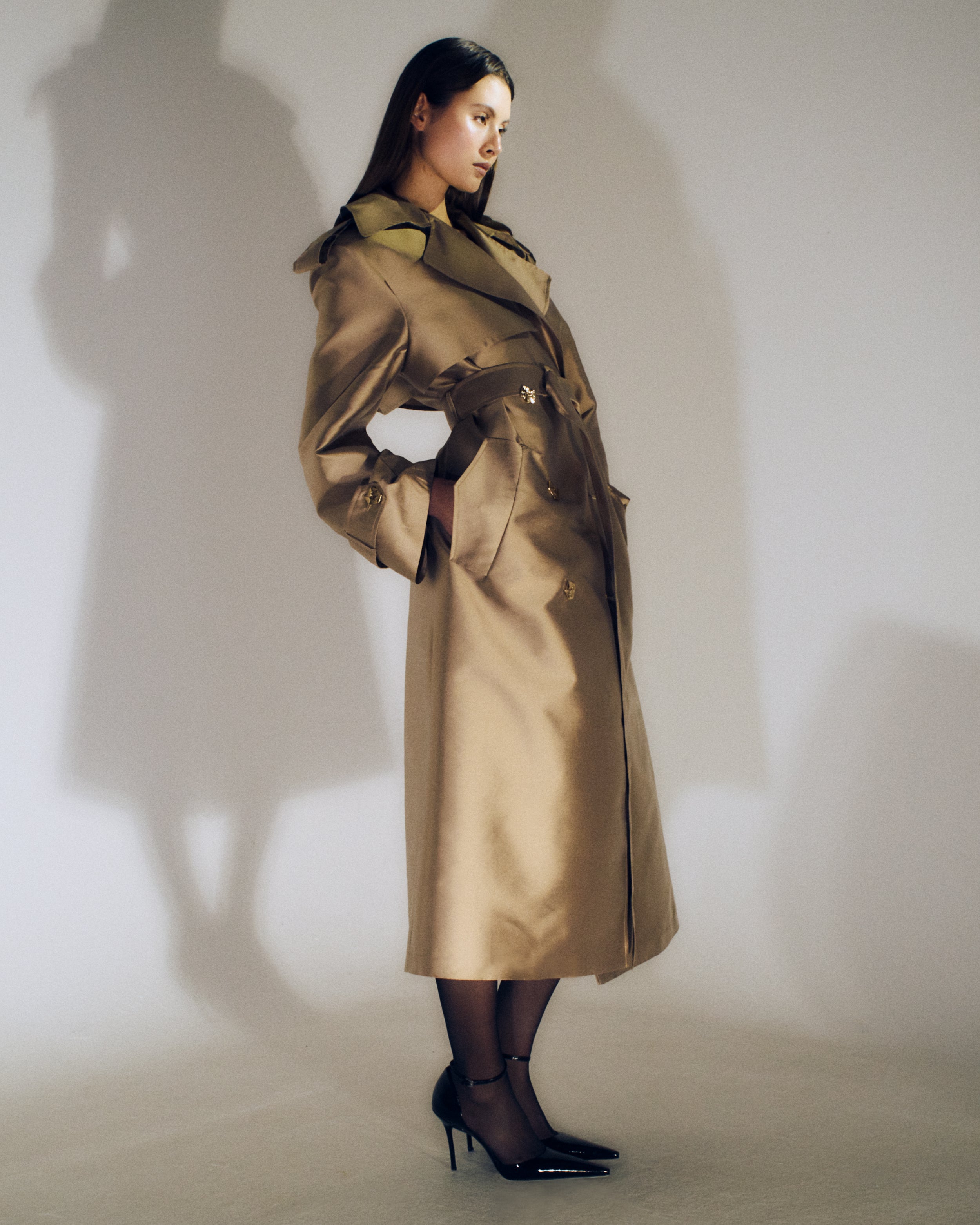 Violante Nessi silk mikado double-breasted trench coat