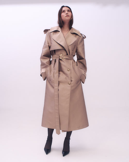 Norah Trench Coat in beige Silk Mikado