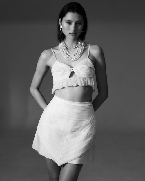Sam skirt in embroidered silk crêponne of sculptural form