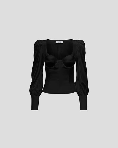 Morandi bustier blouse with a sculptural silk satin corset