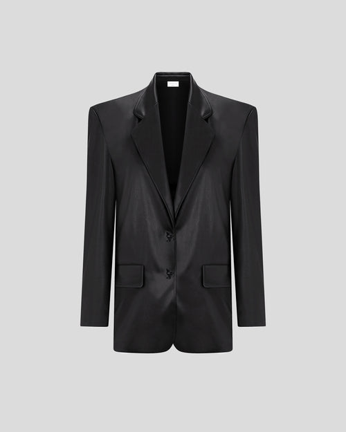 Alviani eco-leather blazer with sculptural padded shoulders