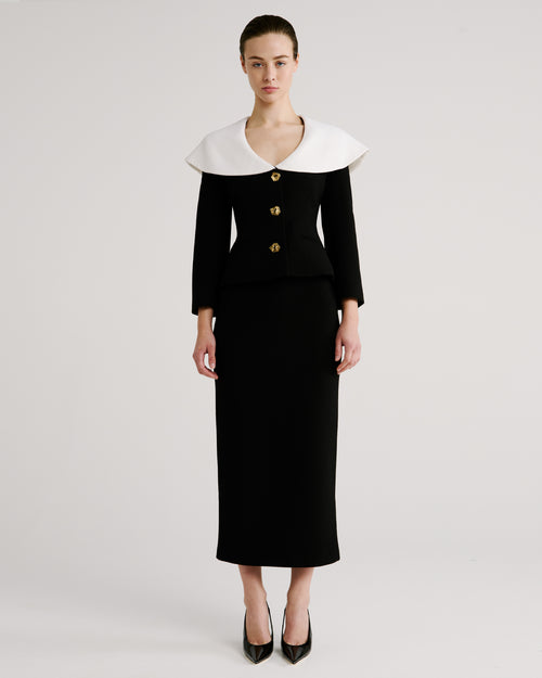 Amato Blazer in Black & Ivory Double Crepe Wool