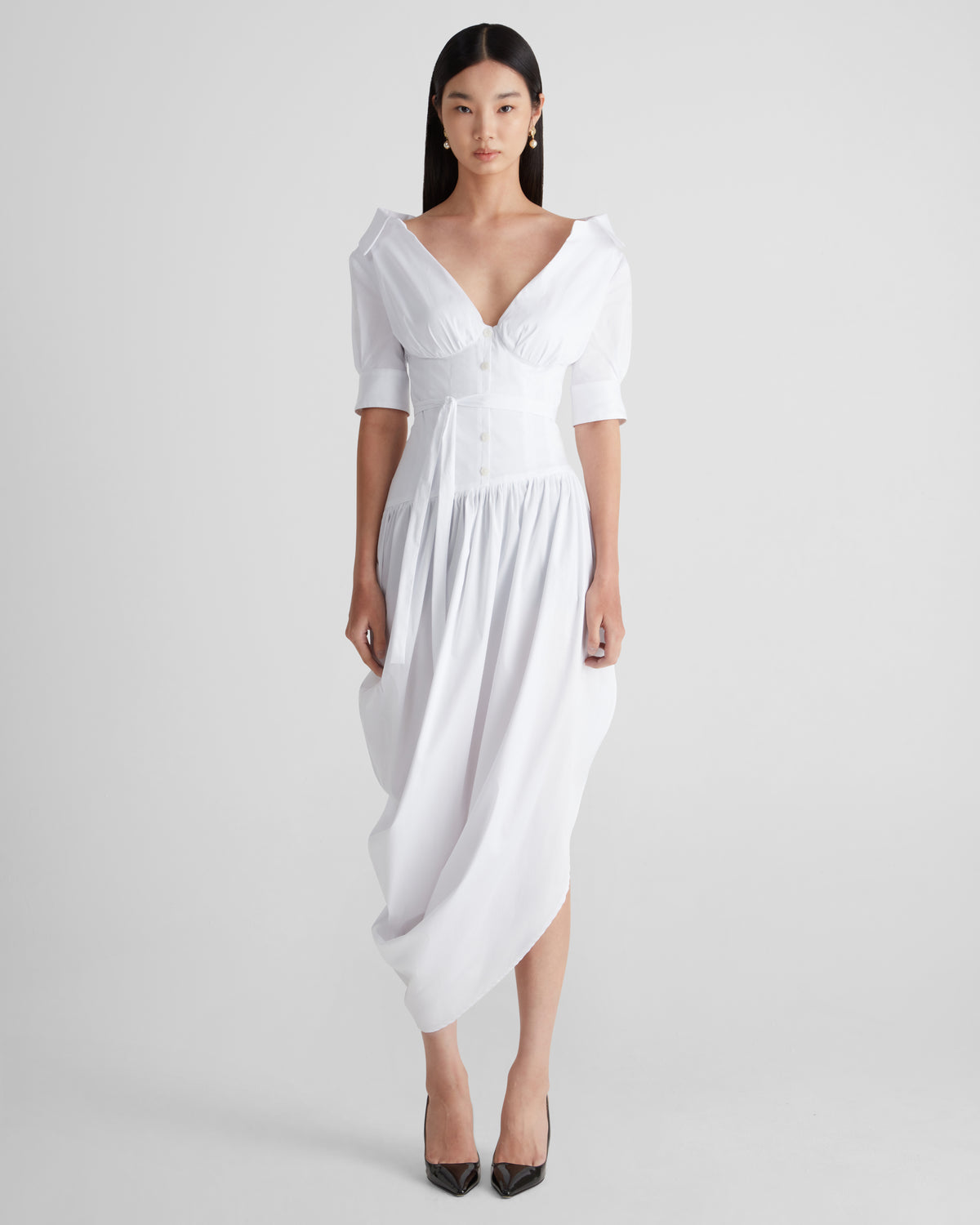 Abramovic maxi dress in sculptural ruched satin cotton