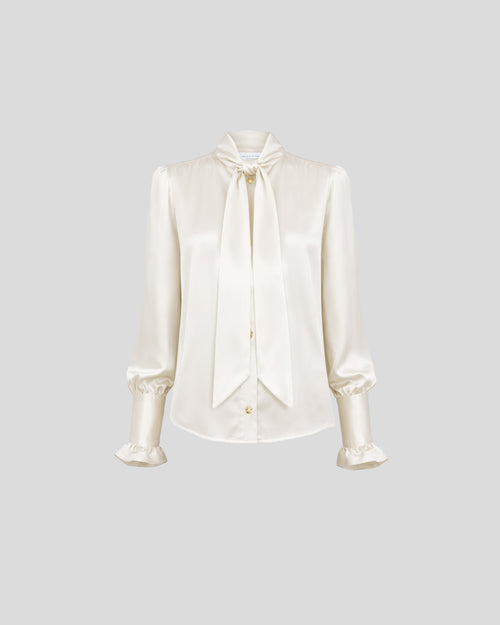 Ambrosi blouse in silk satin with a tie-neck
