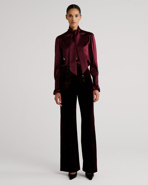 Ambrosi Blouse in burgundy Silk Satin