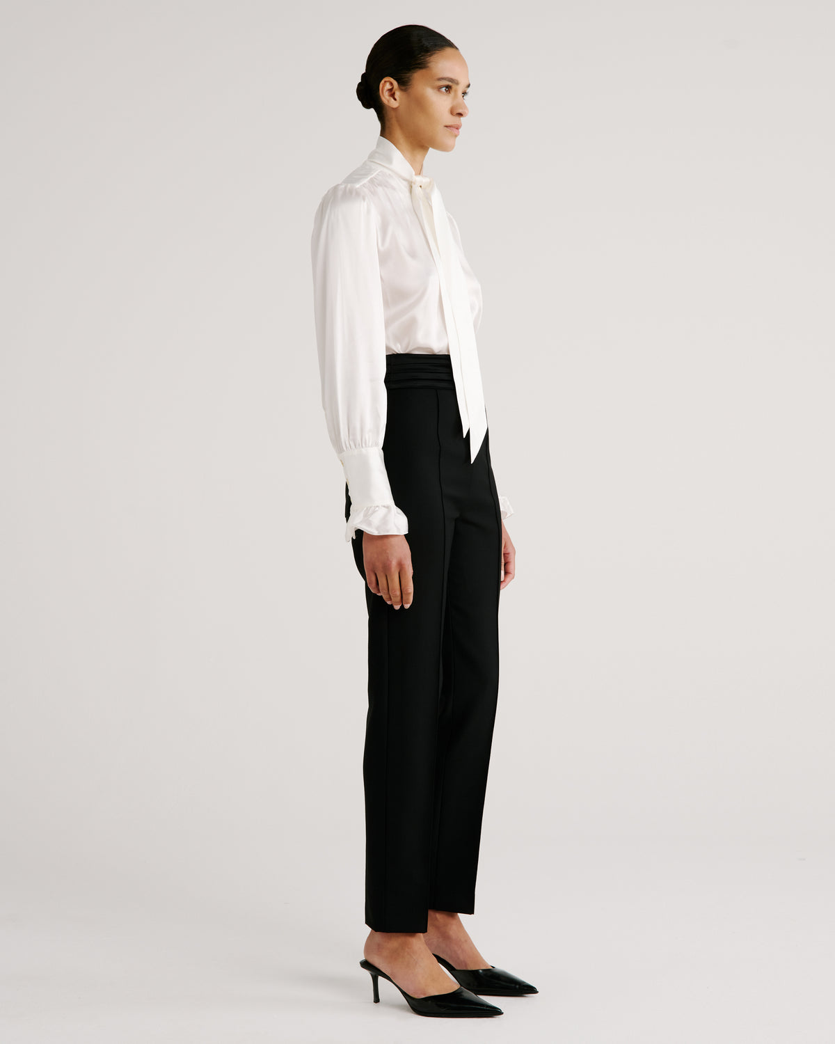 Otero Trousers in black Wool Crepe and Cady Satin