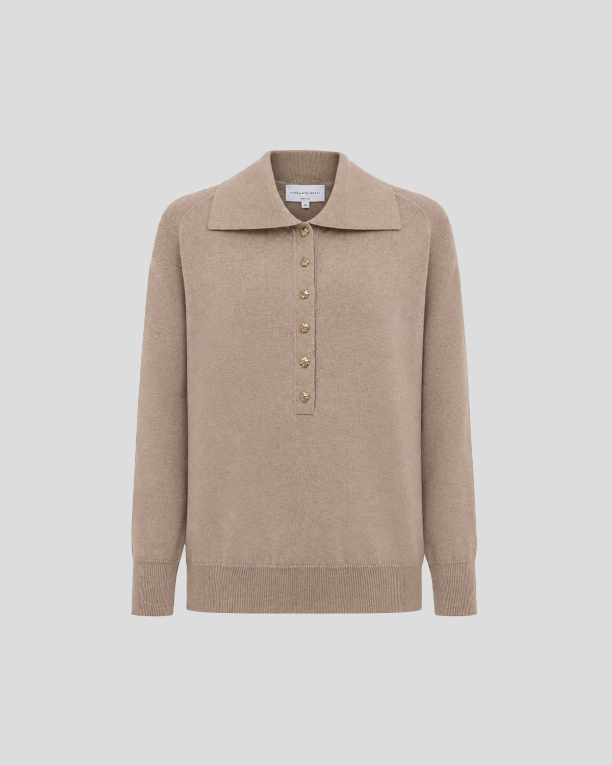 Ansel Knit Polo Sweater in beige Cashmere-Cotton