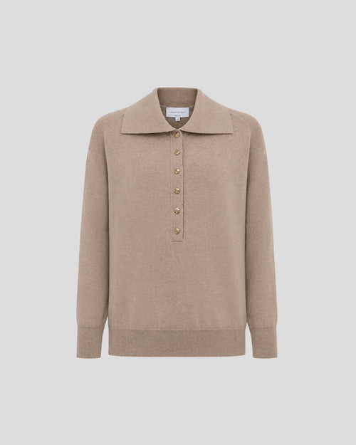 Ansel Knit Polo Sweater in beige Cashmere-Cotton