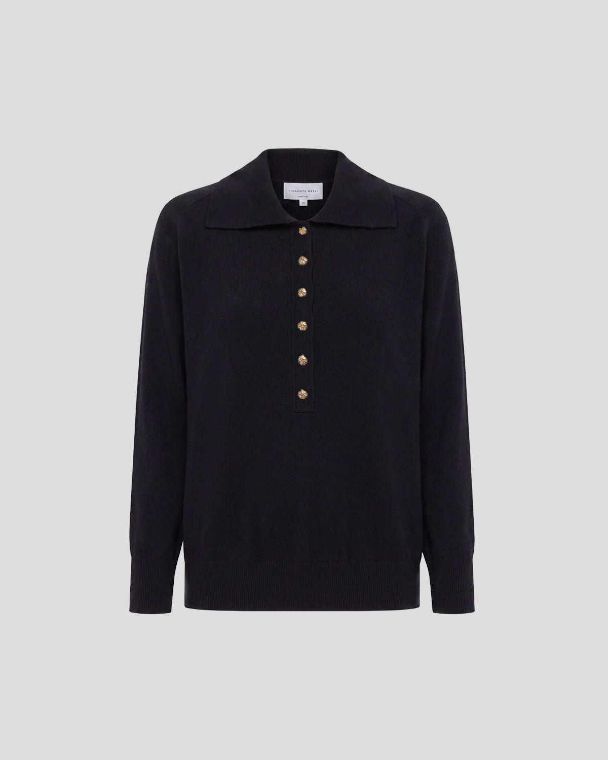 Ansel Knit Polo Sweater in black Cashmere-Cotton