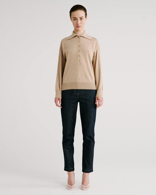 Ansel Knit Polo Sweater in beige Cashmere-Cotton