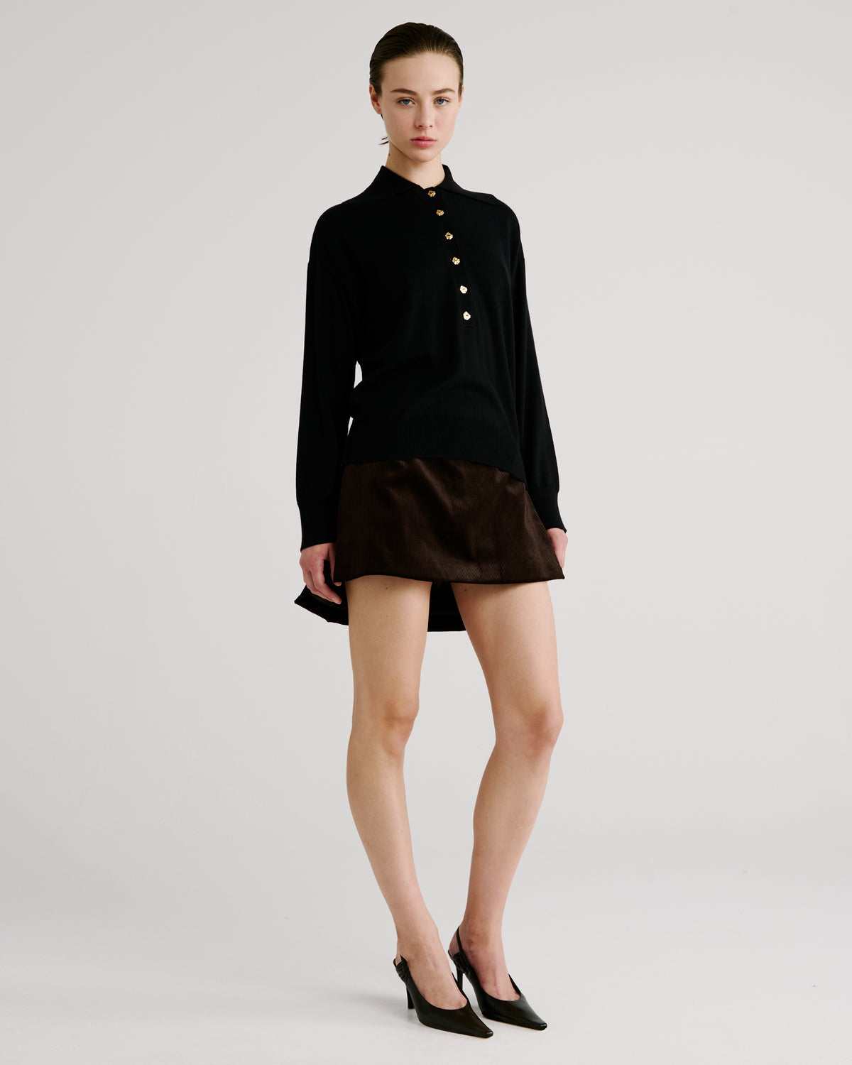 Ansel Knit Polo Sweater in black Cashmere-Cotton