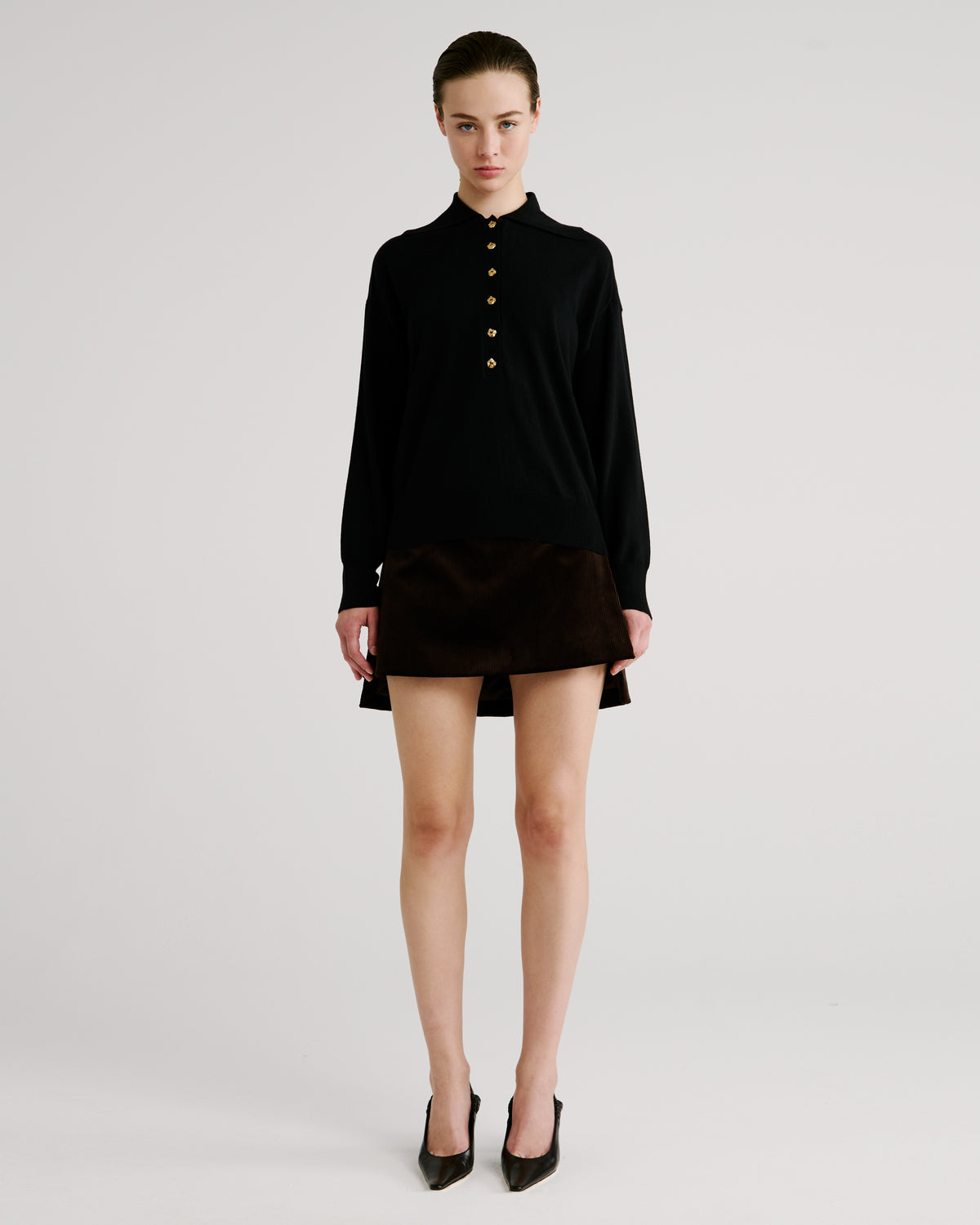 Ansel Knit Polo Sweater in black Cashmere-Cotton