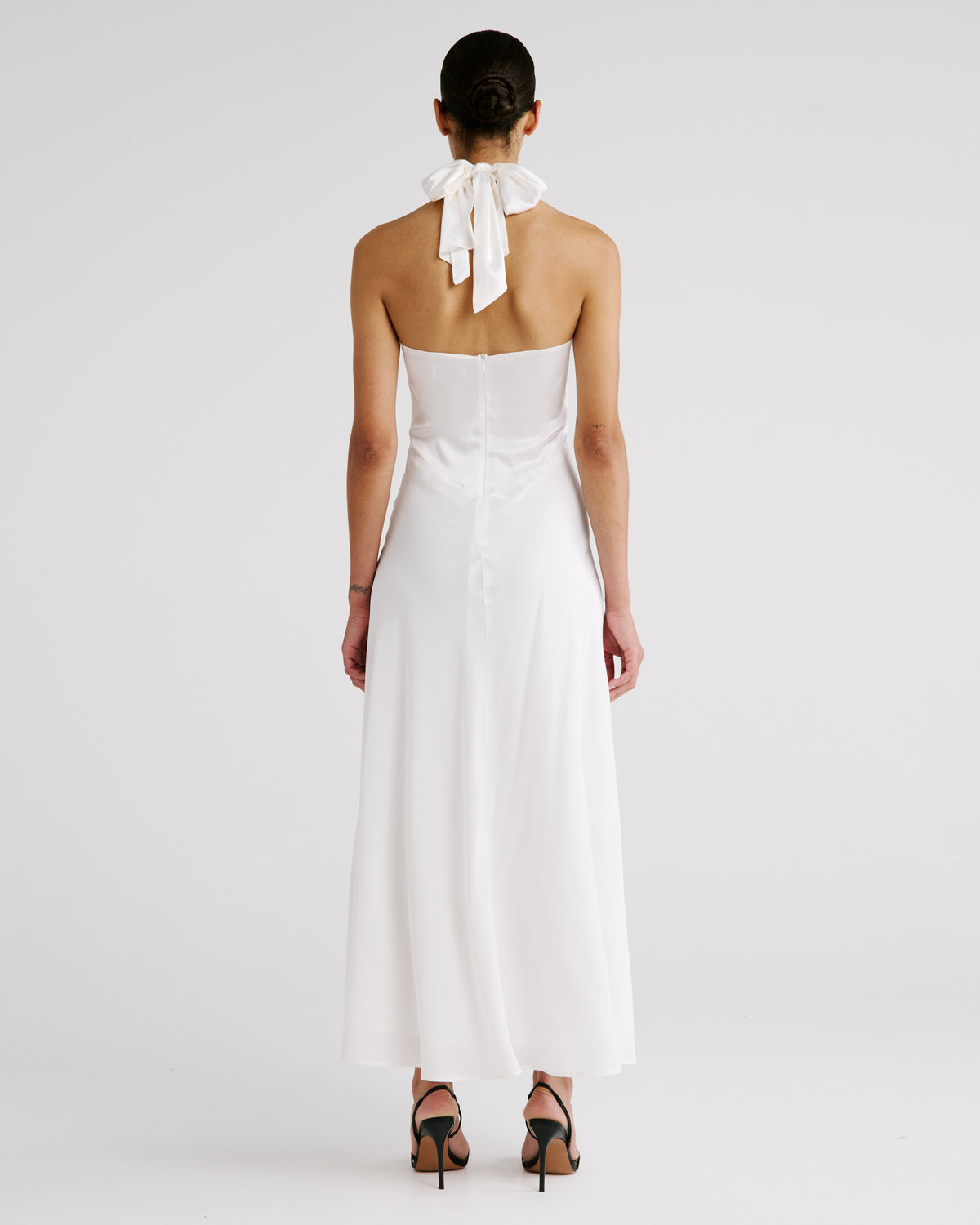 Anya Dress in ivory Silk Satin & Silk Crêpe De Chine