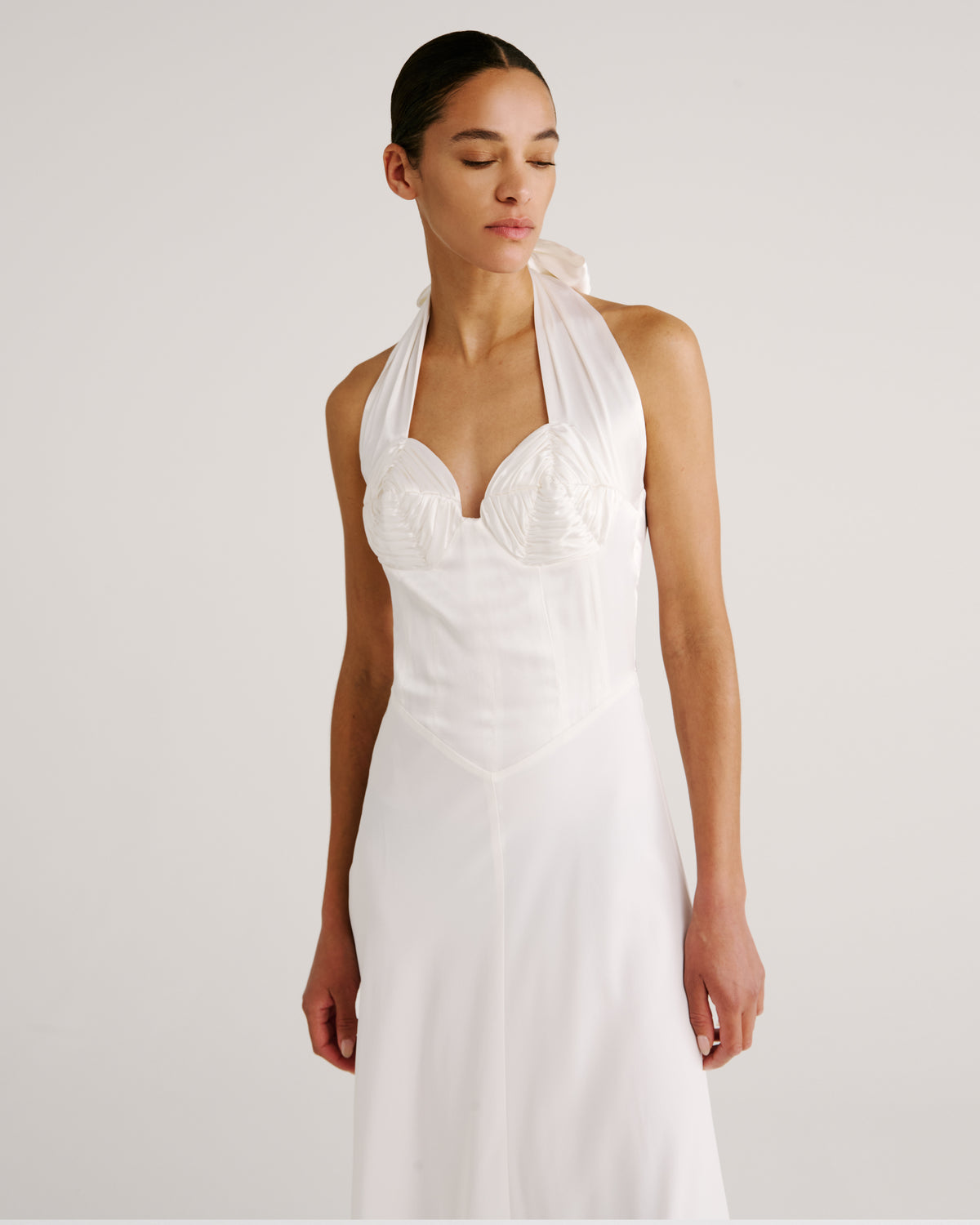 Anya Dress in ivory Silk Satin & Silk Crêpe De Chine
