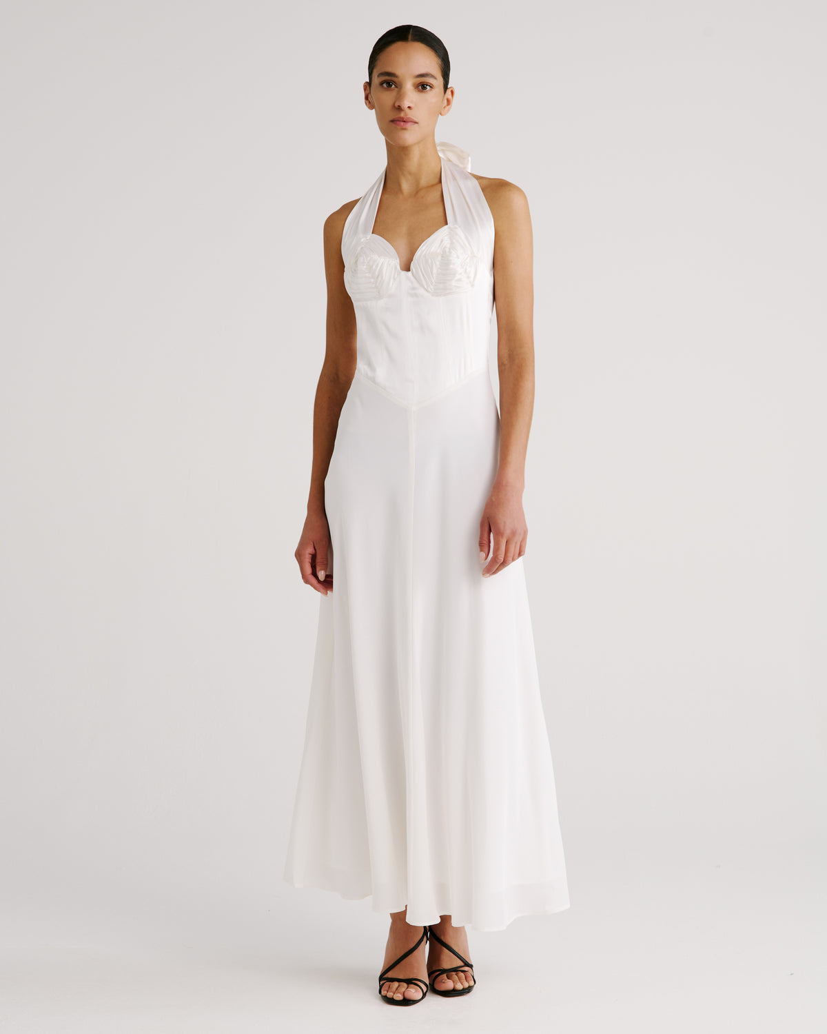 Anya Dress in ivory Silk Satin & Silk Crêpe De Chine