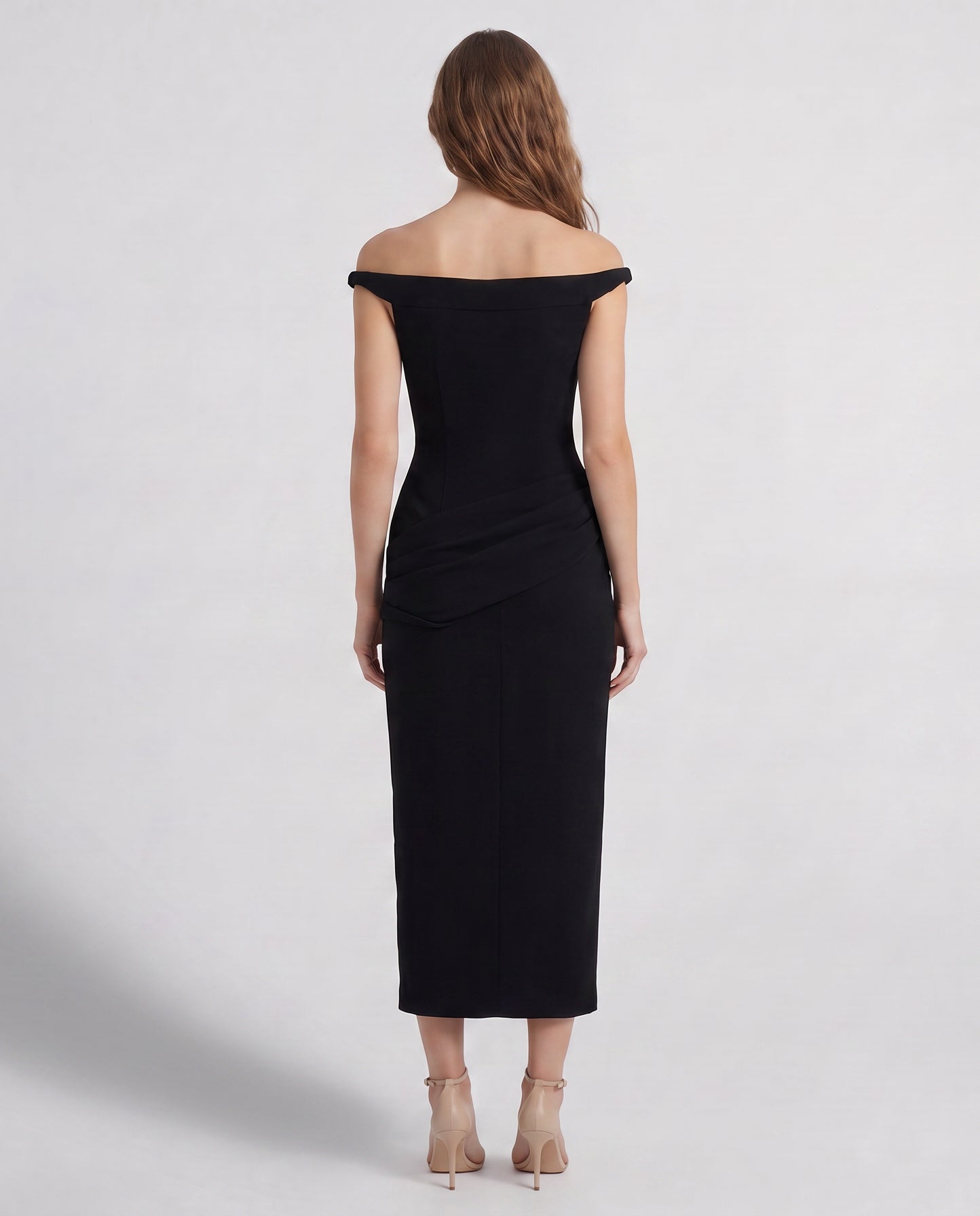 Aurel Dress in black evening crepe with sculpting corsetry