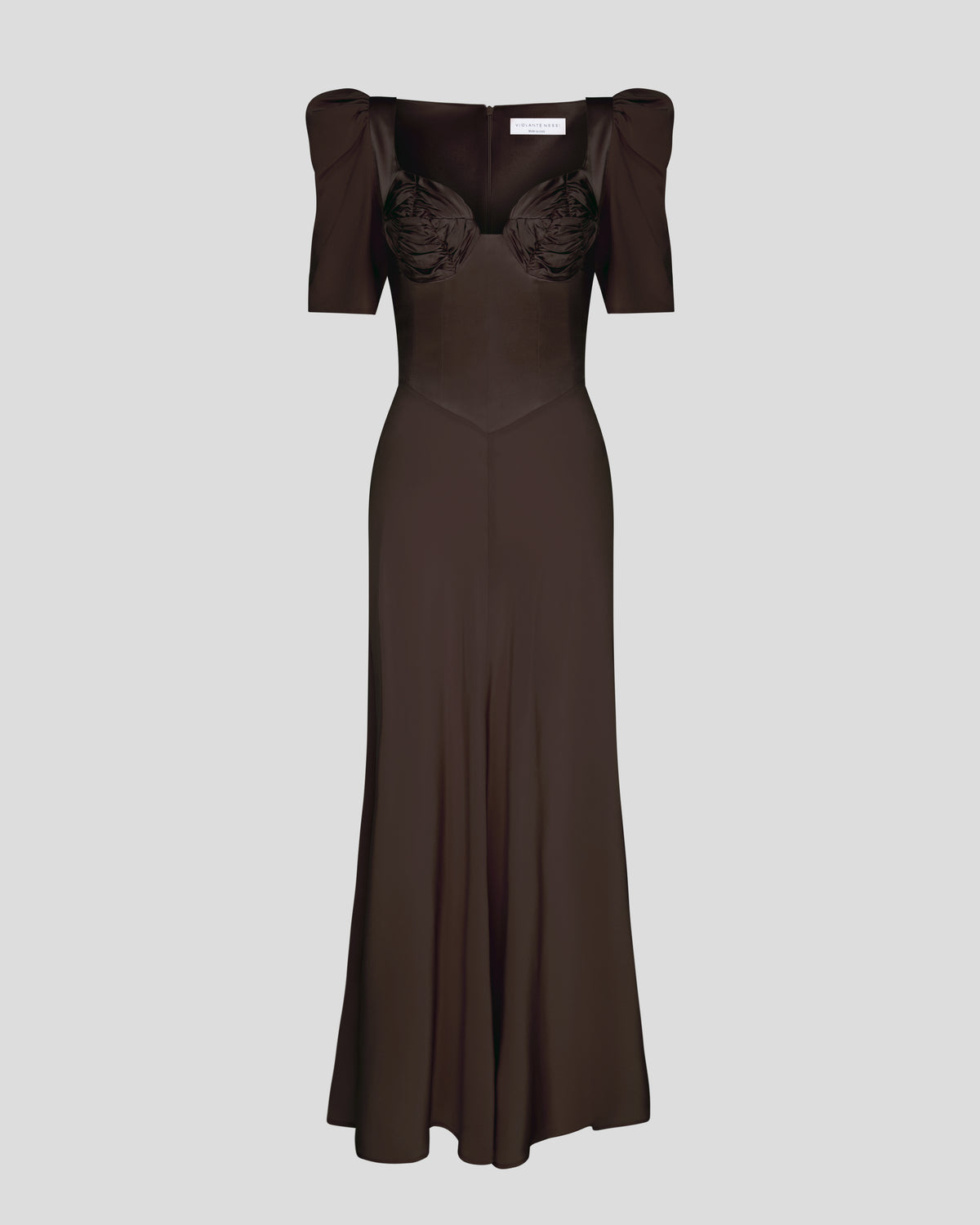 Baccarat dress in silk satin with sculptural sleeves