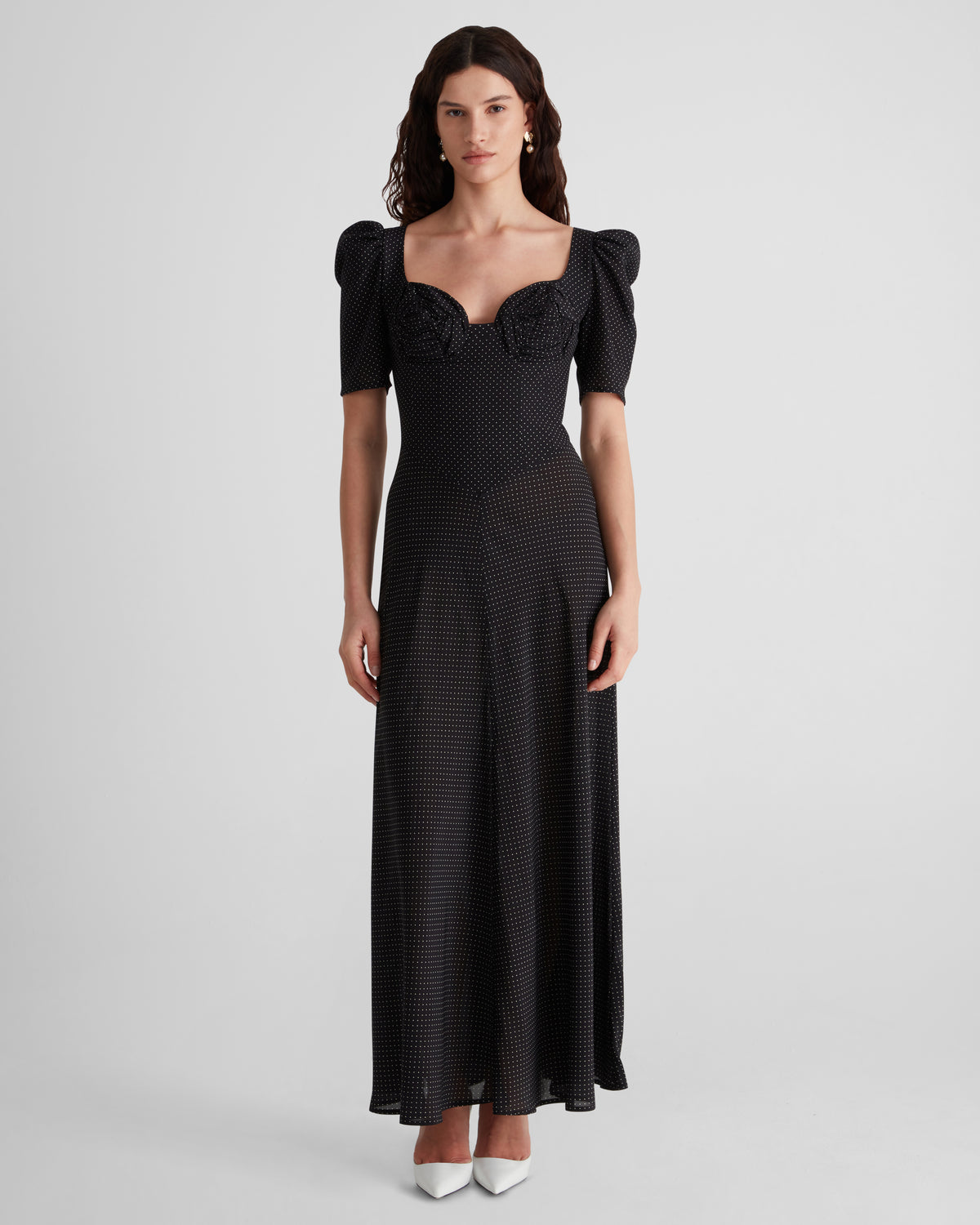 Baccarat polka-dot silk maxi dress with sculptural sleeves