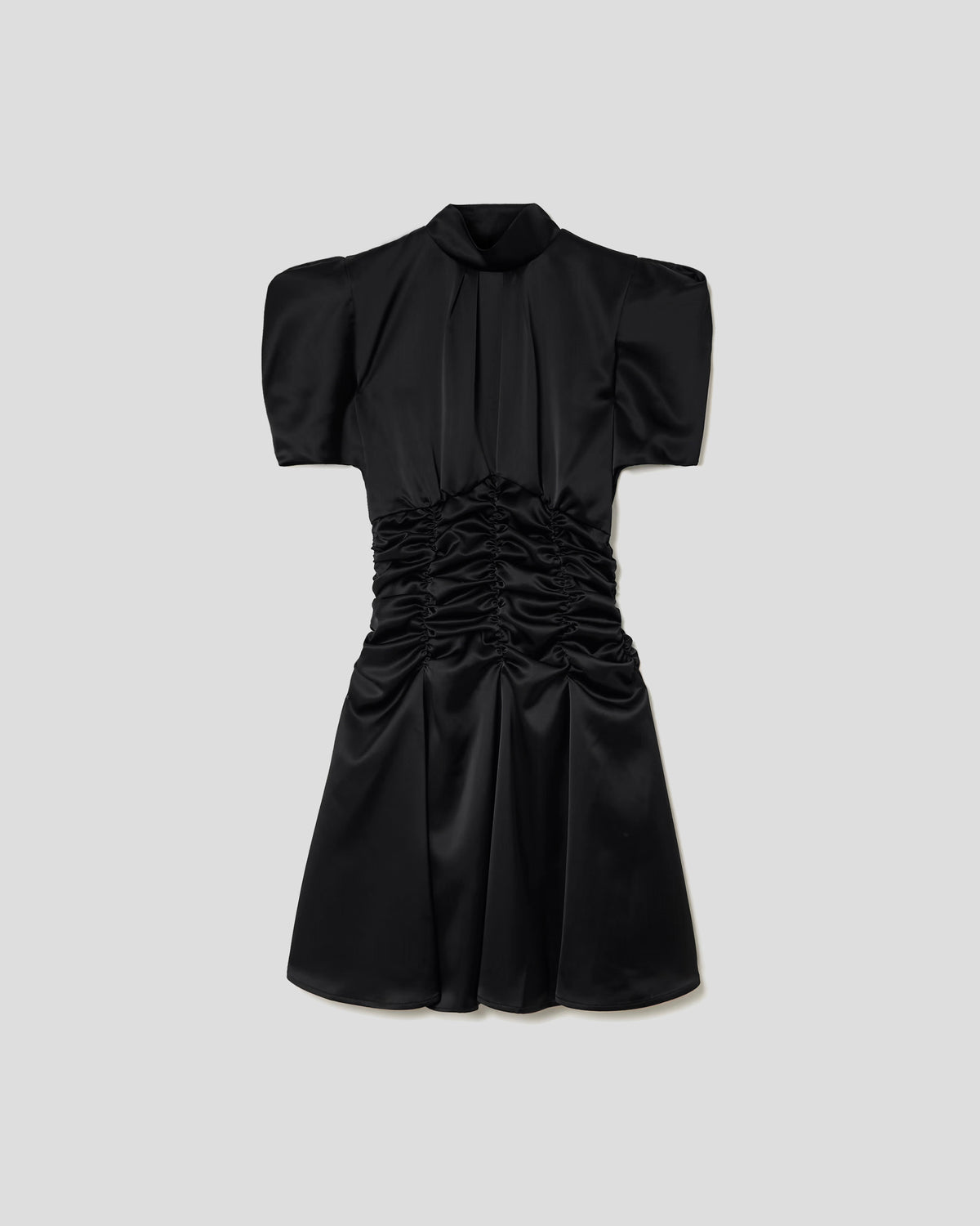 Balthus dress in cady satin with sculptural short sleeves