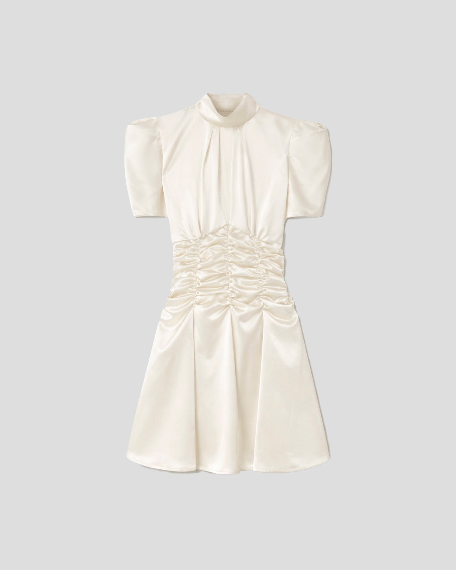 Balthus dress in cady satin with sculptural short sleeves