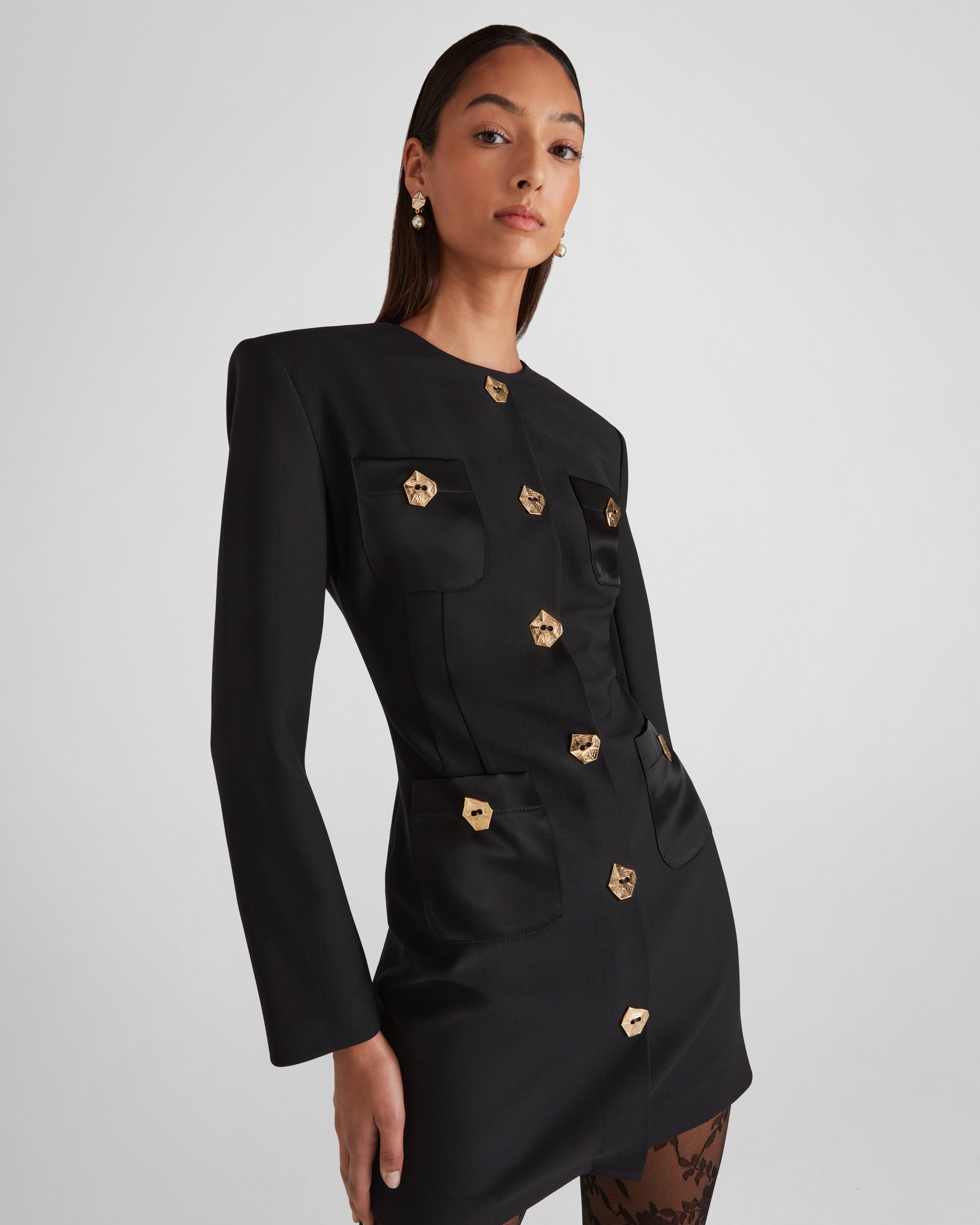 Baselitz dress in sculptural crepe wool and cady satin