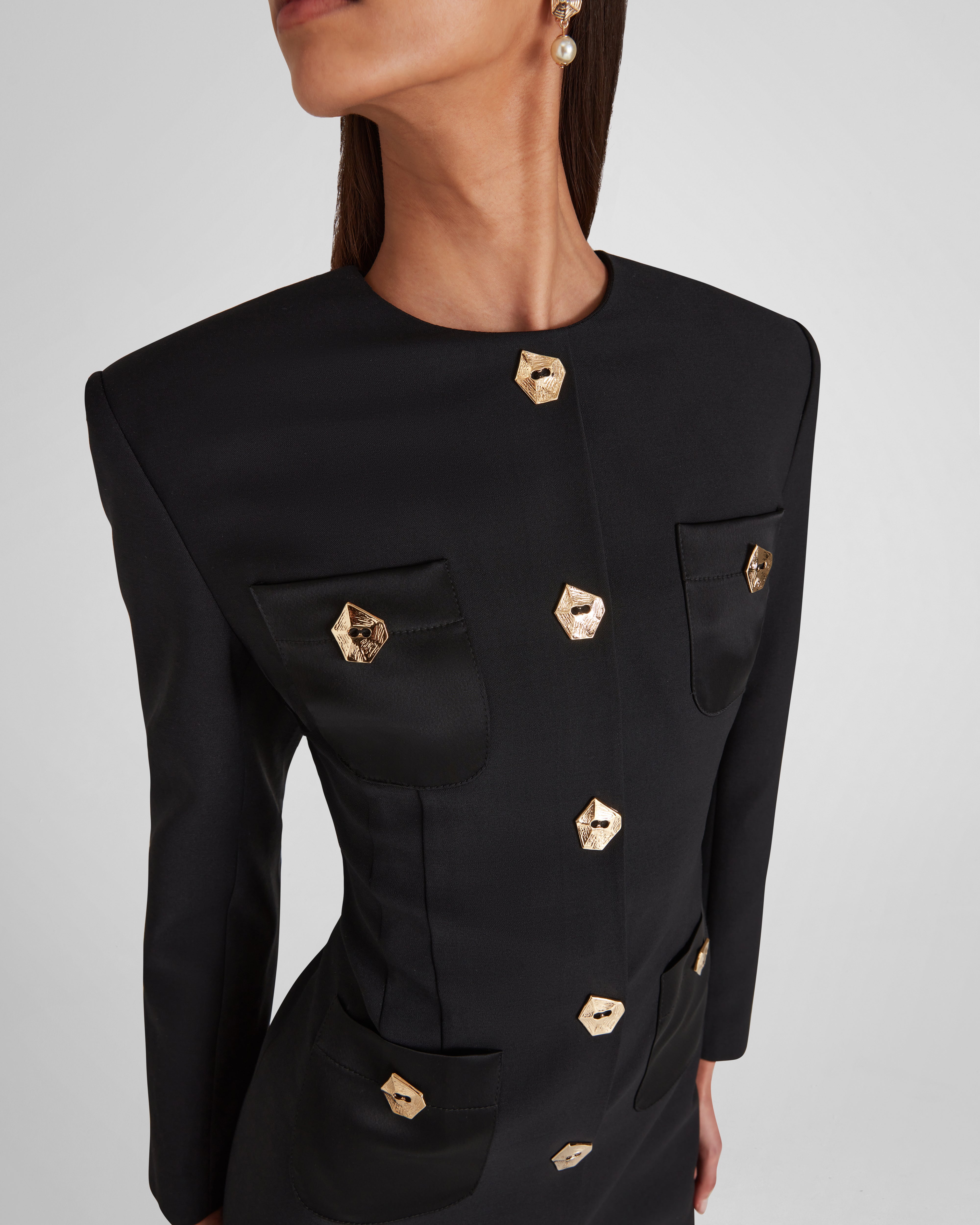 Baselitz dress in sculptural crepe wool and cady satin