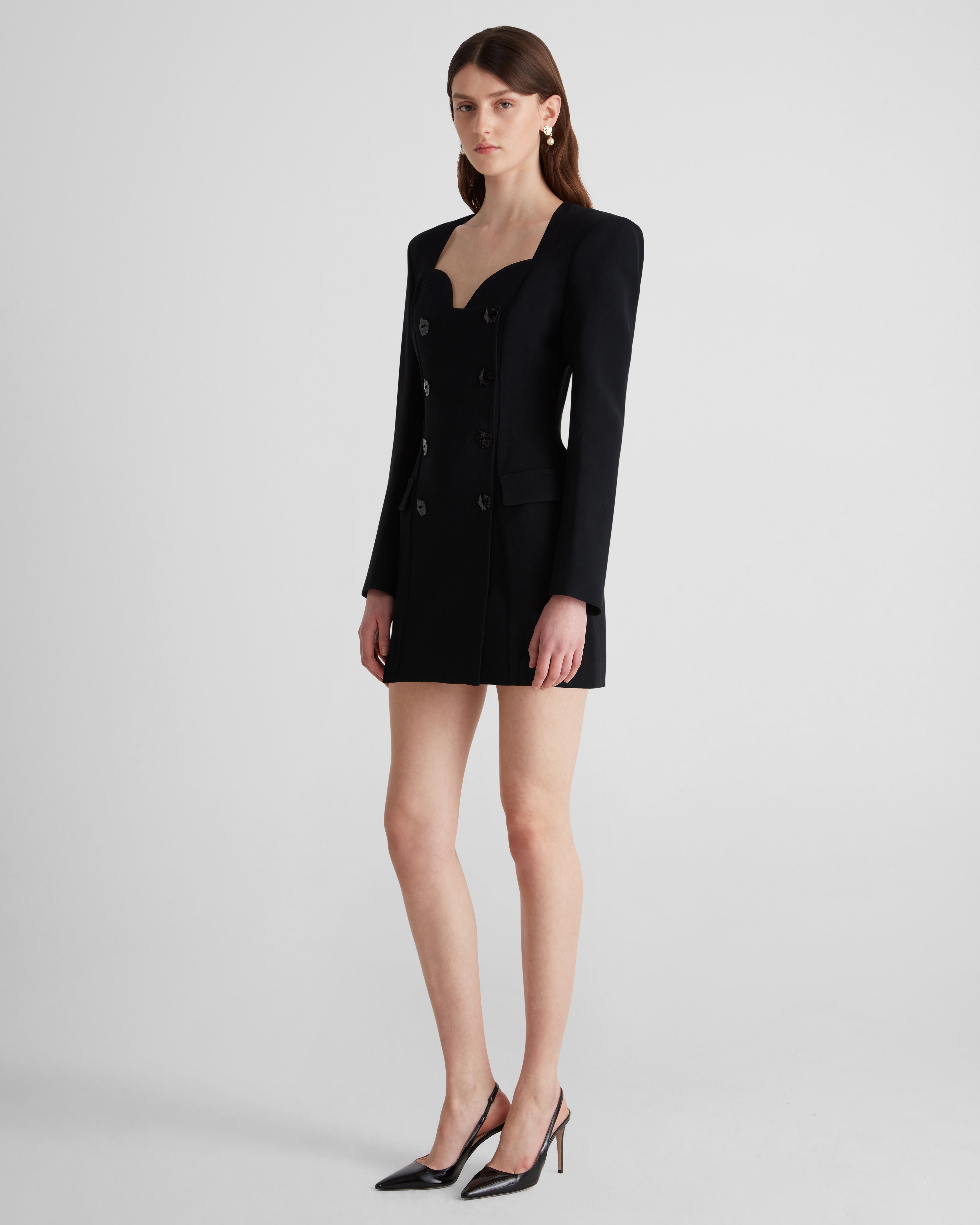 Botero mini dress with a sculptural heart-shaped neckline