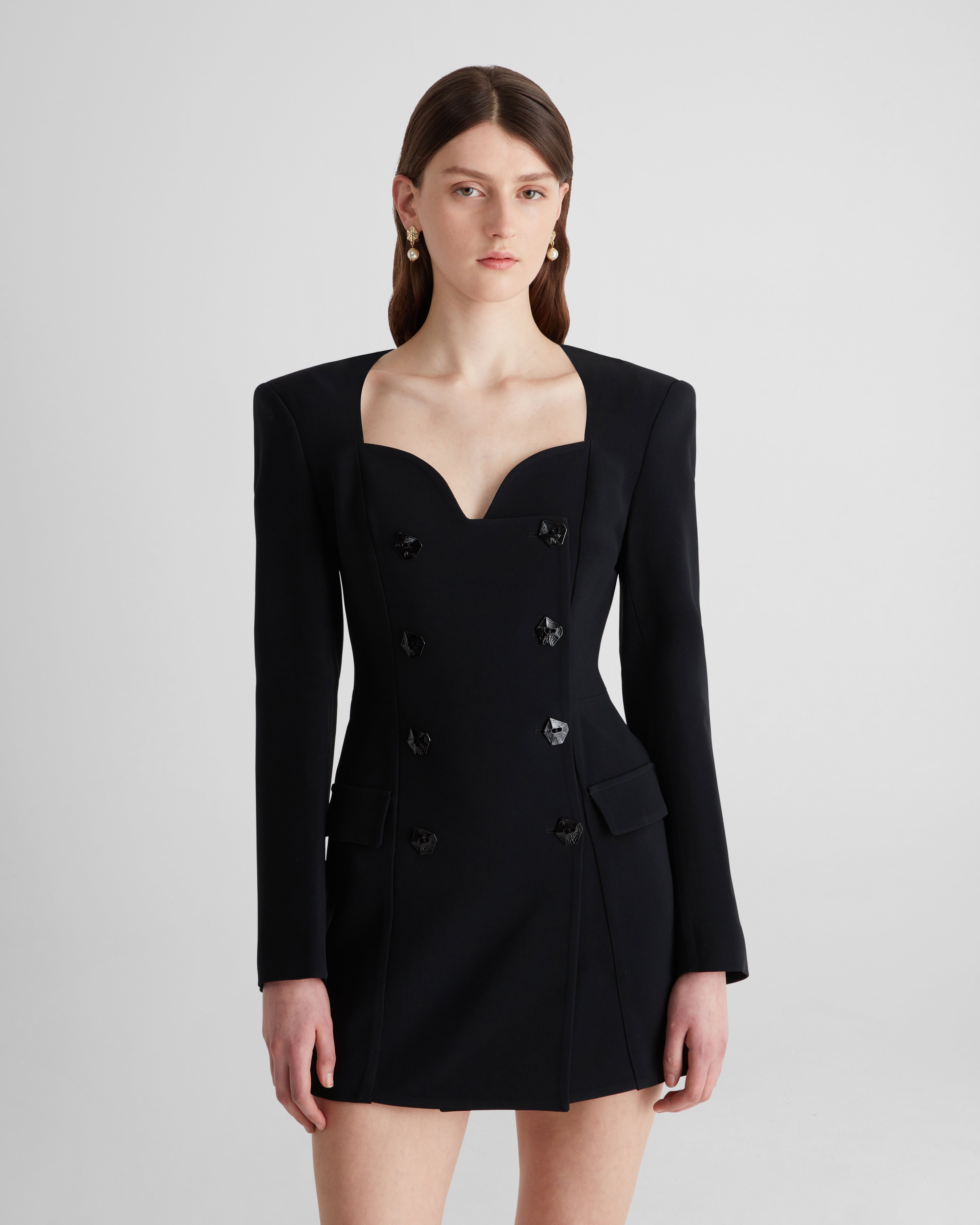 Botero mini dress with a sculptural heart-shaped neckline