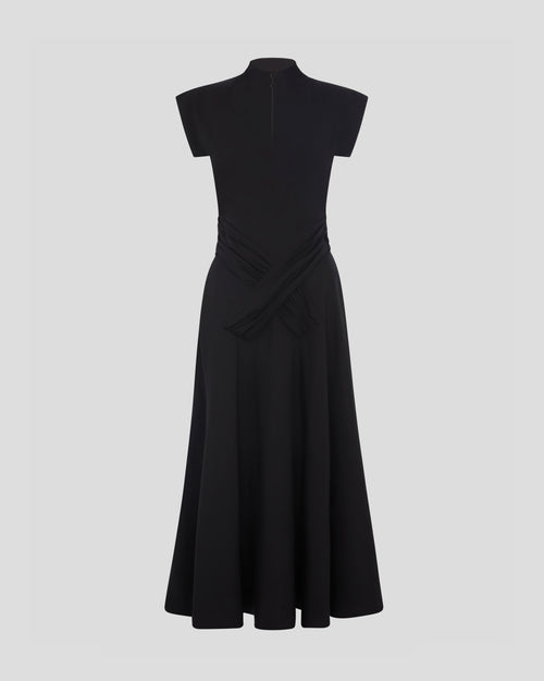 Bruyere dress with a sculptural silk drape and cap sleeves