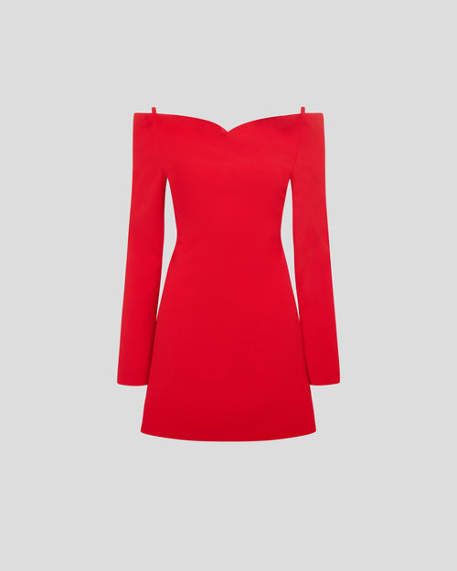 Marino dress with a sculptural off-the-shoulder silhouette