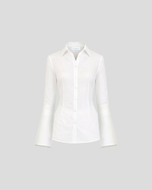 Cayo shirt in linen with sculptural sleeves and a belt
